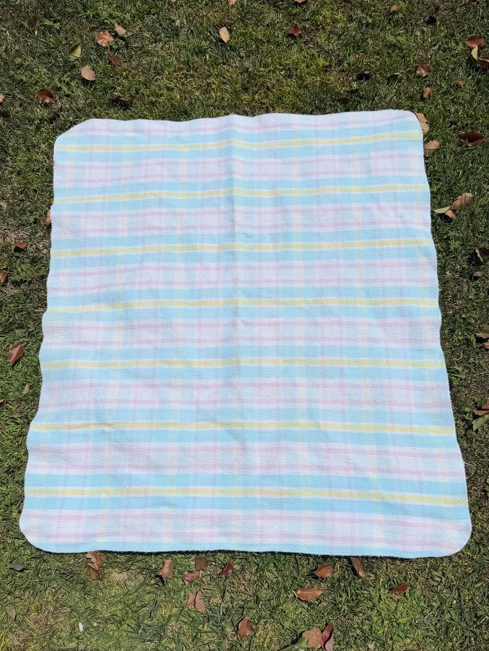 VTG Carter’s Pastel Plaid Lovey Recieving Baby Blanket 100% Cotton Fleece 28x32